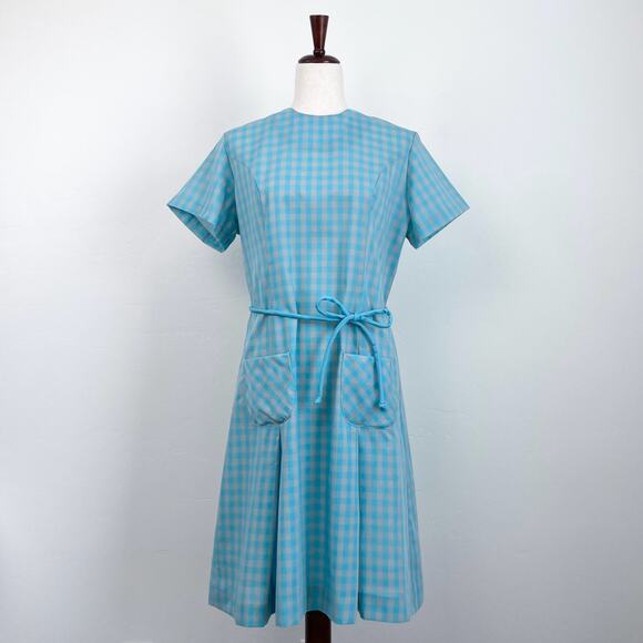 Vintage 1950's Glenbrooke Blue Gingham A-Line Dress - Picture 1 of 10